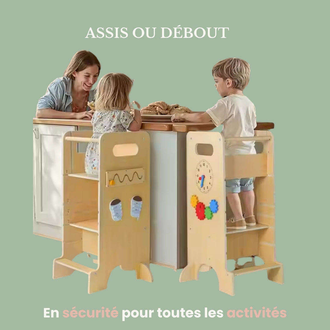 Tour évolutive adaptée pour jouer assis ou debout, idéale pour les activités à deux.