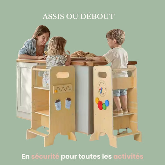 Tour évolutive adaptée pour jouer assis ou debout, idéale pour les activités à deux.